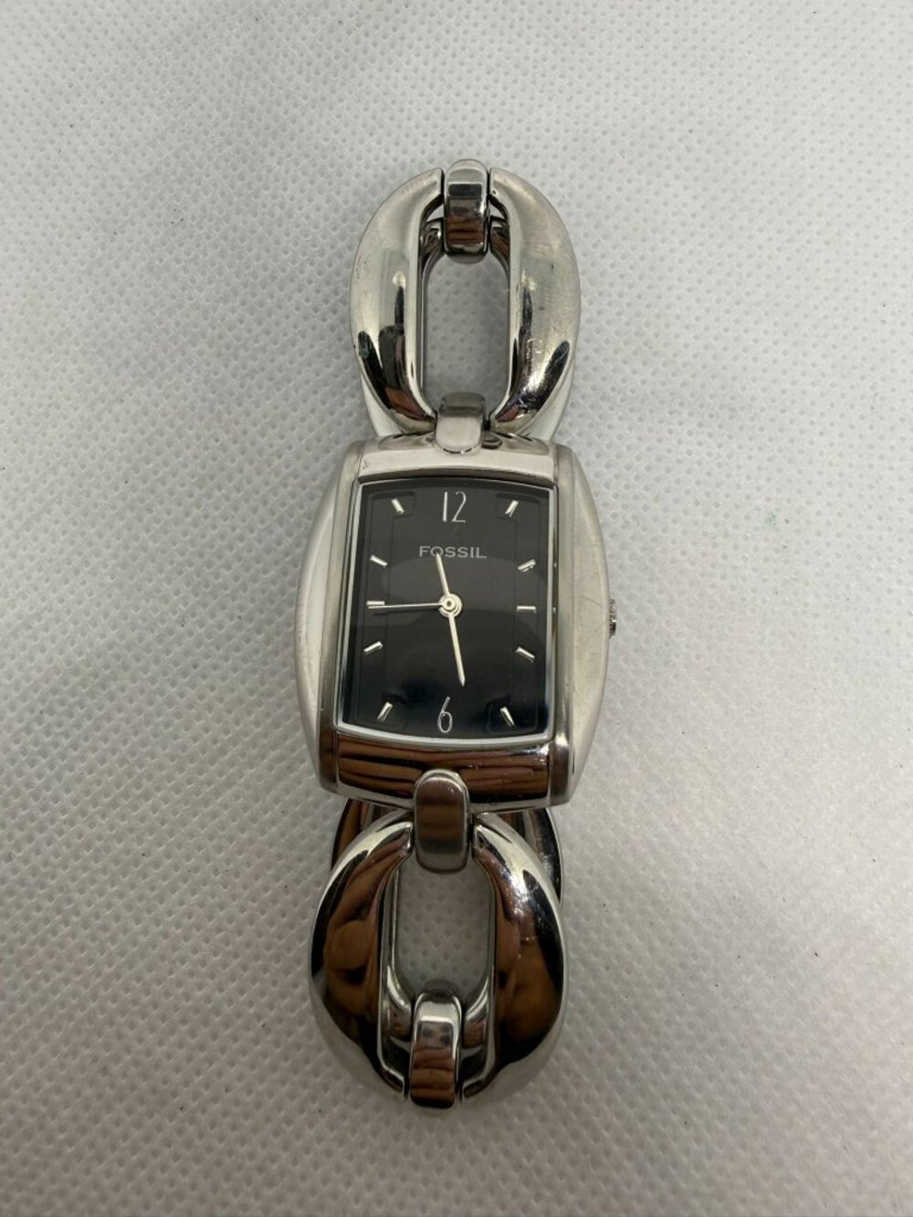 Fossil Womens Stainless Steel Rectangular Black Dial Chain Bracelet Watch ES1880
